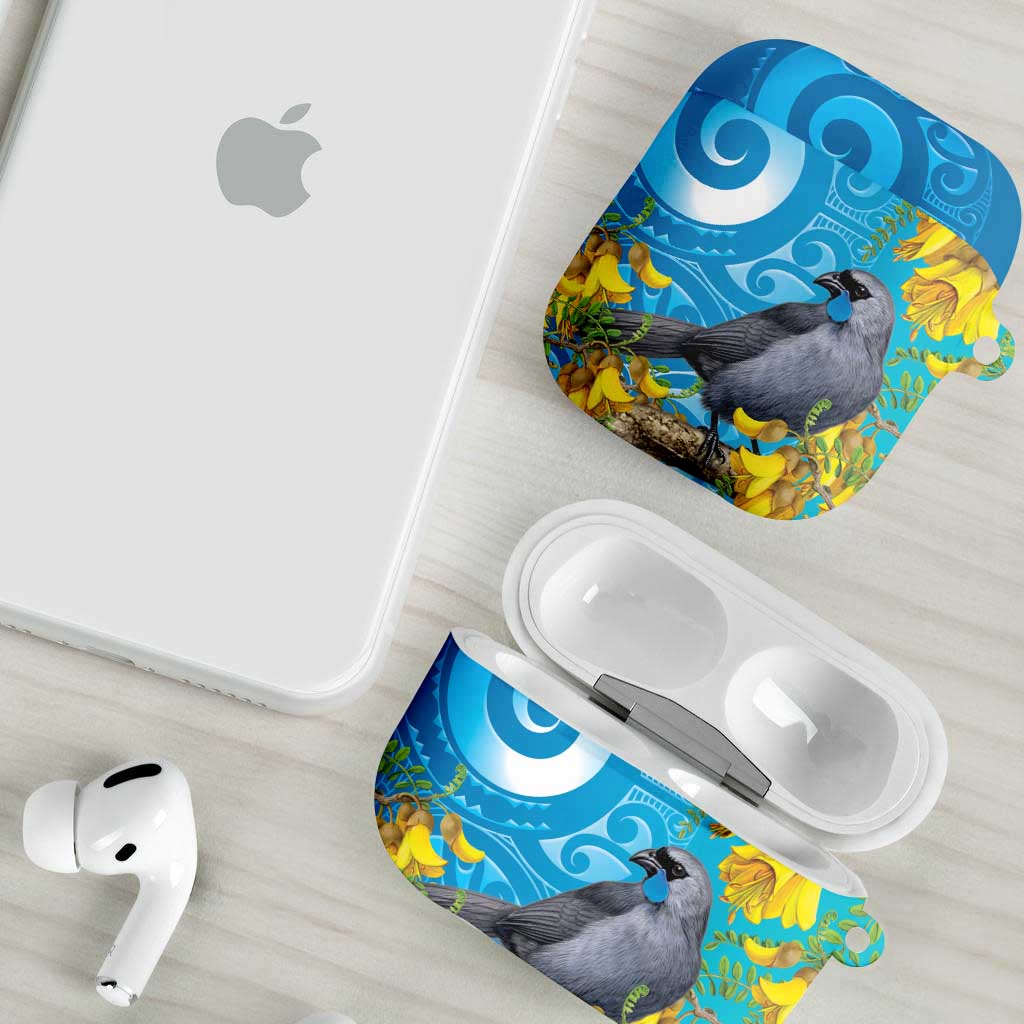 New Zealand Kokako Bird AirPods Case Maori Koru With Kowhai Flowers - Aussie Hoodie