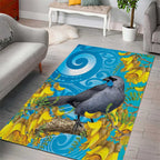 New Zealand Kokako Bird Area Rug Maori Koru With Kowhai Flowers - Aussie Hoodie