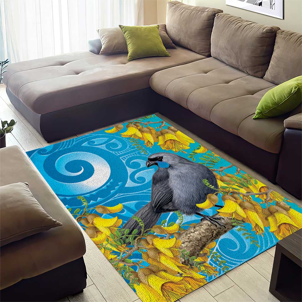 New Zealand Kokako Bird Area Rug Maori Koru With Kowhai Flowers - Aussie Hoodie