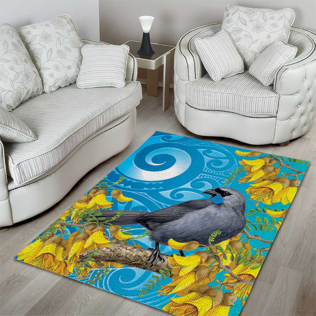 New Zealand Kokako Bird Area Rug Maori Koru With Kowhai Flowers - Aussie Hoodie