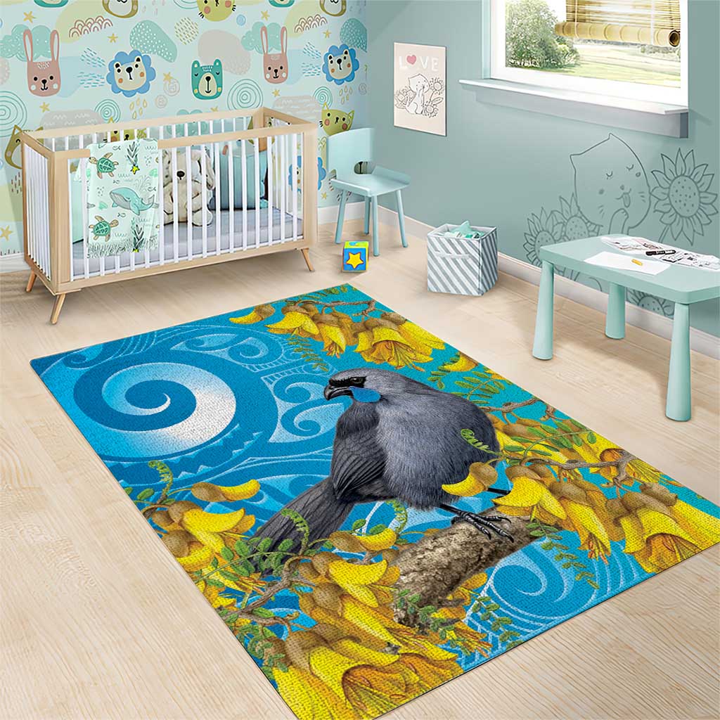 New Zealand Kokako Bird Area Rug Maori Koru With Kowhai Flowers - Aussie Hoodie