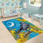 New Zealand Kokako Bird Area Rug Maori Koru With Kowhai Flowers - Aussie Hoodie