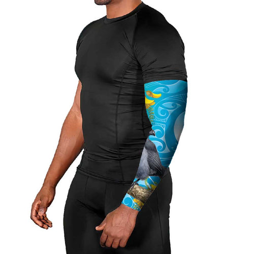 New Zealand Kokako Bird Arm Sleeves Maori Koru With Kowhai Flowers - Aussie Hoodie