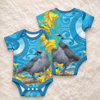 New Zealand Kokako Bird Baby Onesie Maori Koru With Kowhai Flowers