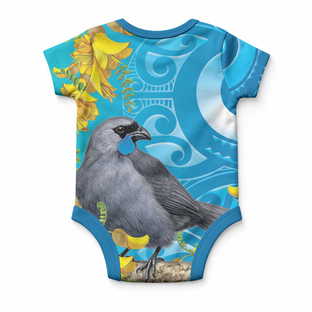 New Zealand Kokako Bird Baby Onesie Maori Koru With Kowhai Flowers