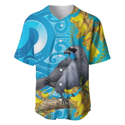 New Zealand Kokako Bird Baseball Jersey Maori Koru With Kowhai Flowers - Aussie Hoodie