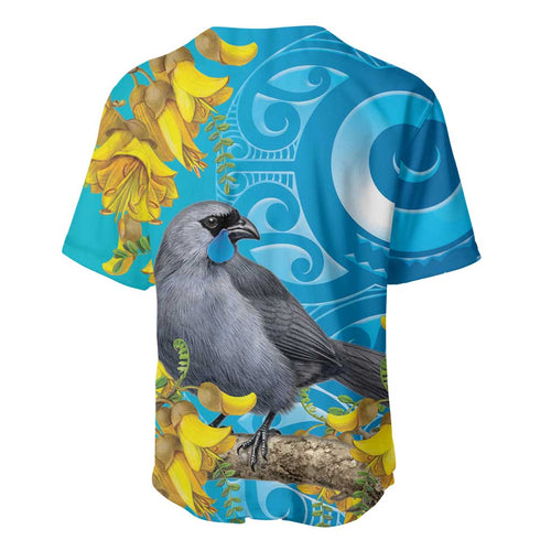 New Zealand Kokako Bird Baseball Jersey Maori Koru With Kowhai Flowers - Aussie Hoodie