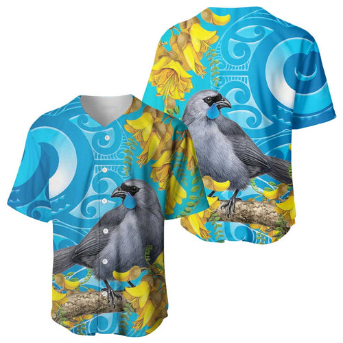 New Zealand Kokako Bird Baseball Jersey Maori Koru With Kowhai Flowers - Aussie Hoodie