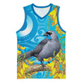 New Zealand Kokako Bird Basketball Jersey Maori Koru With Kowhai Flowers - Aussie Hoodie