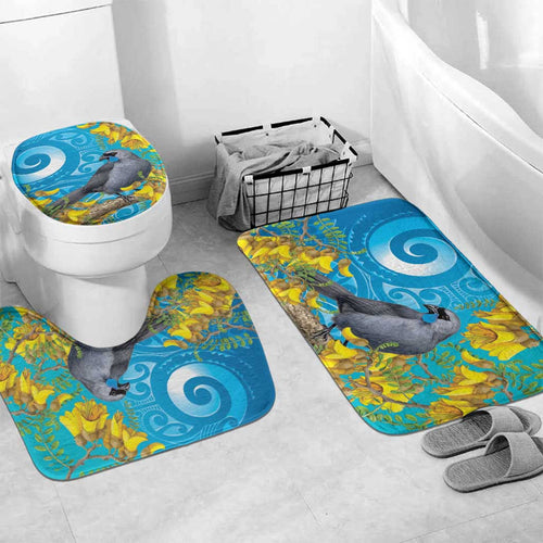 New Zealand Kokako Bird Bathroom Set Maori Koru With Kowhai Flowers - Aussie Hoodie