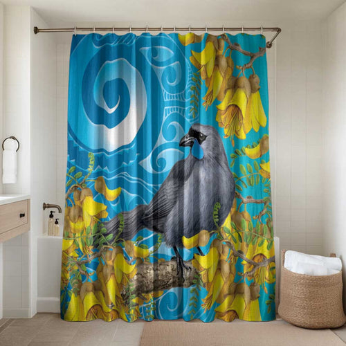 New Zealand Kokako Bird Bathroom Set Maori Koru With Kowhai Flowers - Aussie Hoodie
