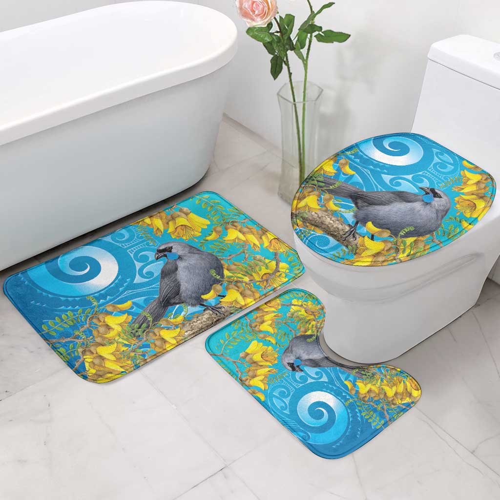 New Zealand Kokako Bird Bathroom Set Maori Koru With Kowhai Flowers - Aussie Hoodie