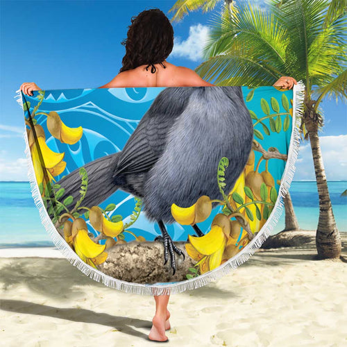 New Zealand Kokako Bird Beach Blanket Maori Koru With Kowhai Flowers - Aussie Hoodie