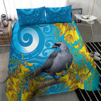 New Zealand Kokako Bird Bedding Set Maori Koru With Kowhai Flowers - Aussie Hoodie