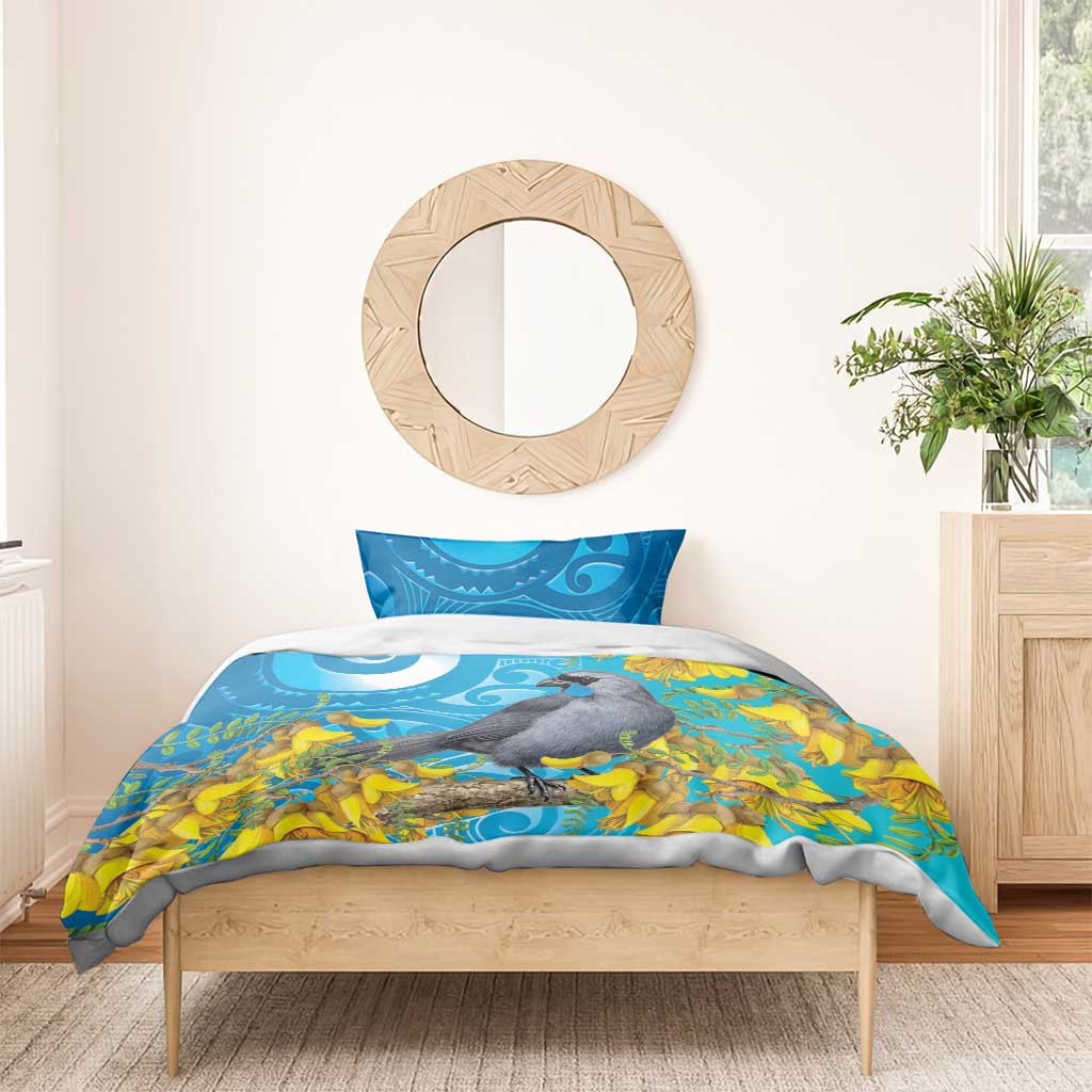 New Zealand Kokako Bird Bedding Set Maori Koru With Kowhai Flowers - Aussie Hoodie