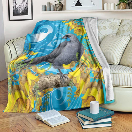 New Zealand Kokako Bird Blanket Maori Koru With Kowhai Flowers - Aussie Hoodie