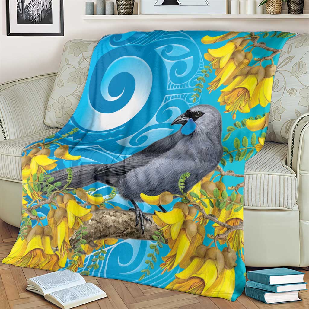 New Zealand Kokako Bird Blanket Maori Koru With Kowhai Flowers - Aussie Hoodie