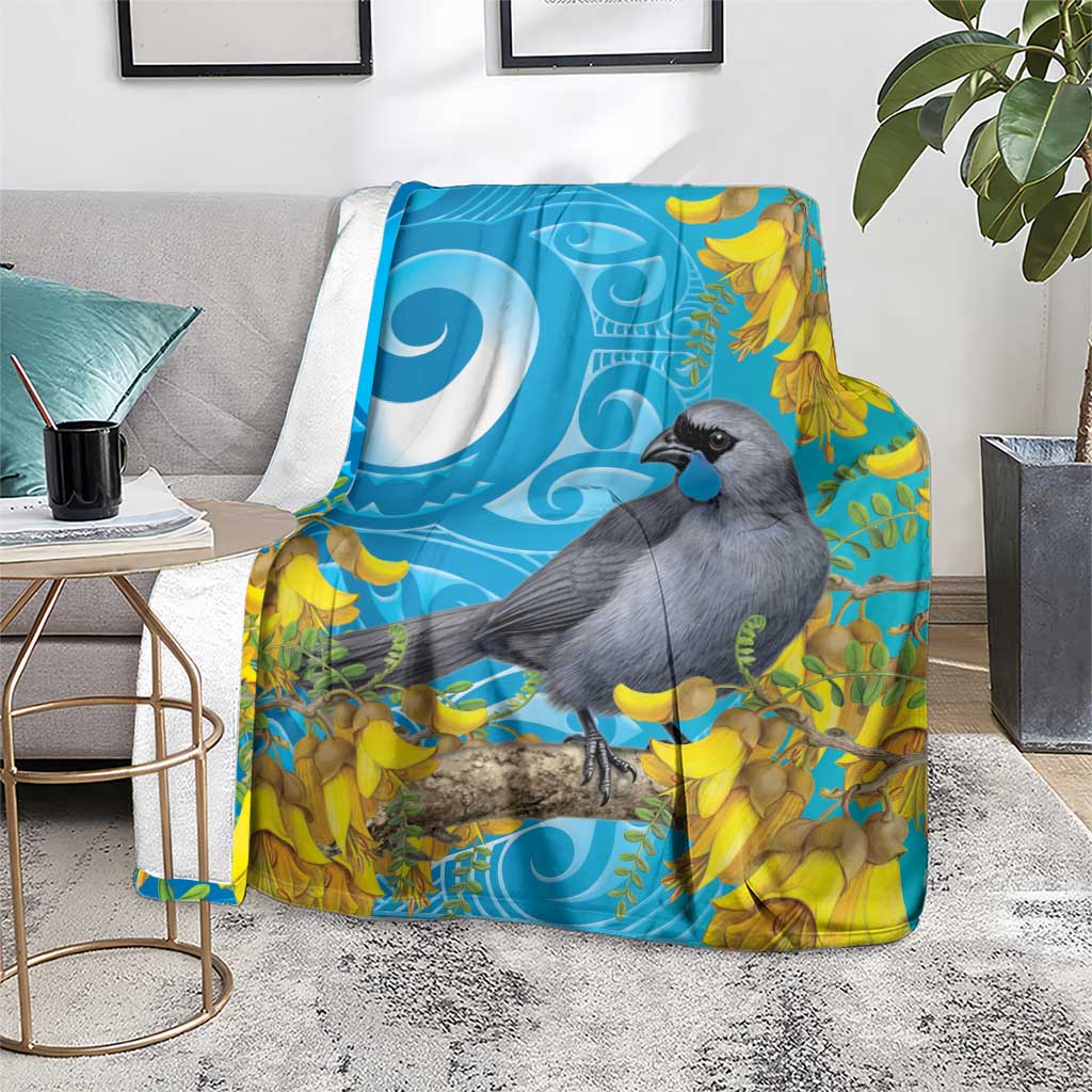New Zealand Kokako Bird Blanket Maori Koru With Kowhai Flowers - Aussie Hoodie