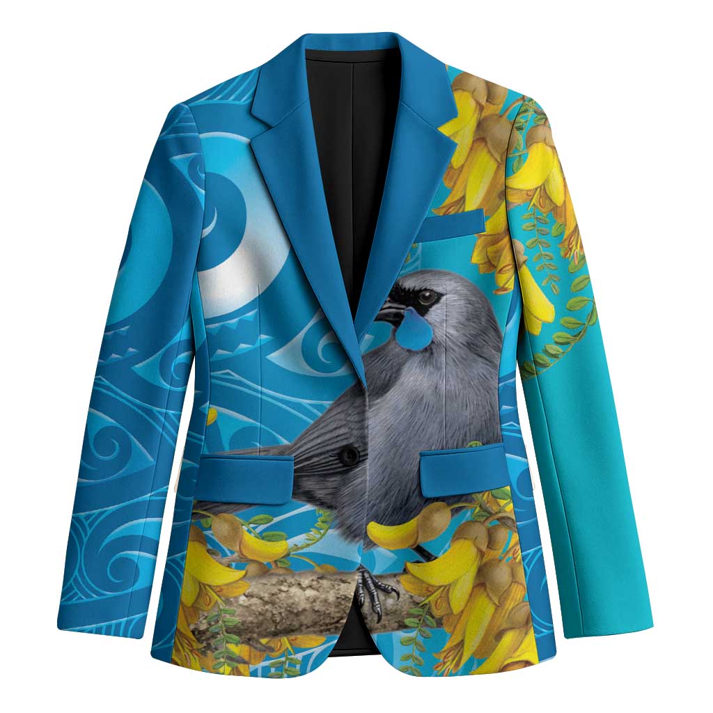 New Zealand Kokako Bird Blazer Maori Koru With Kowhai Flowers - Aussie Hoodie