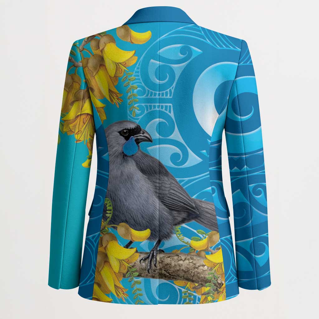 New Zealand Kokako Bird Blazer Maori Koru With Kowhai Flowers - Aussie Hoodie