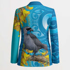 New Zealand Kokako Bird Blazer Maori Koru With Kowhai Flowers - Aussie Hoodie
