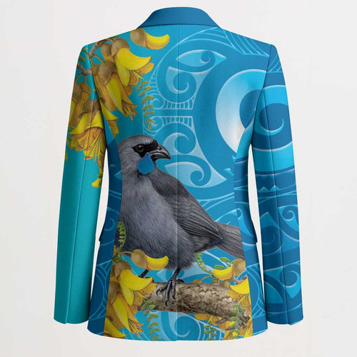 New Zealand Kokako Bird Blazer Maori Koru With Kowhai Flowers - Aussie Hoodie