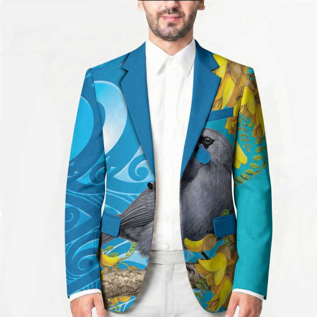 New Zealand Kokako Bird Blazer Maori Koru With Kowhai Flowers - Aussie Hoodie