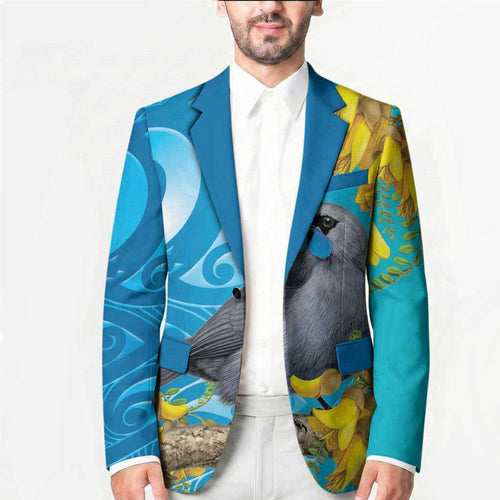 New Zealand Kokako Bird Blazer Maori Koru With Kowhai Flowers - Aussie Hoodie