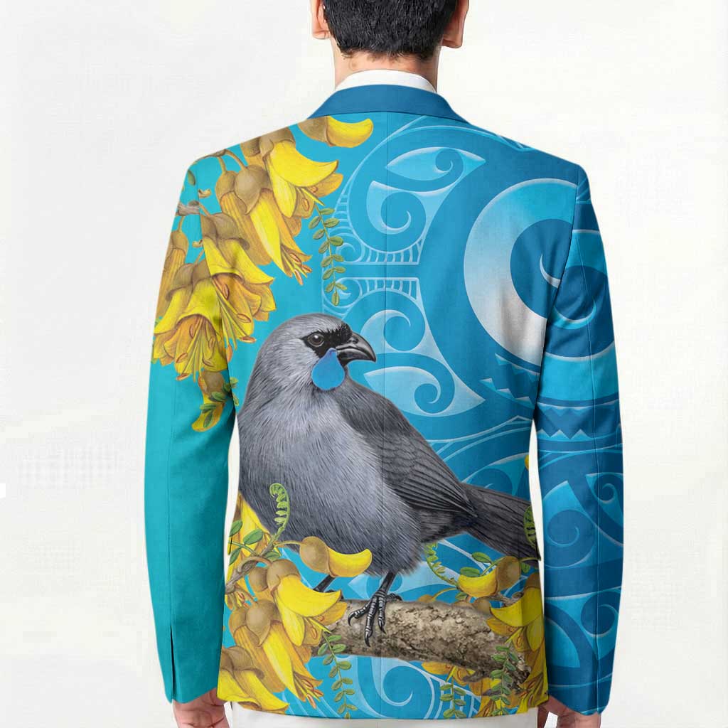 New Zealand Kokako Bird Blazer Maori Koru With Kowhai Flowers - Aussie Hoodie