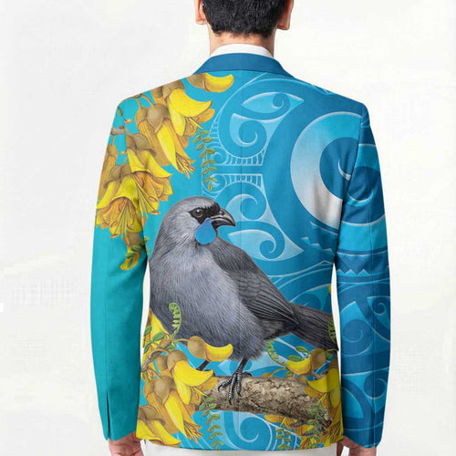 New Zealand Kokako Bird Blazer Maori Koru With Kowhai Flowers - Aussie Hoodie