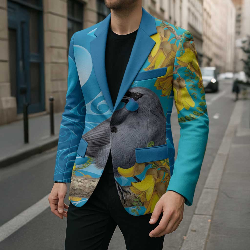New Zealand Kokako Bird Blazer Maori Koru With Kowhai Flowers - Aussie Hoodie