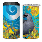 New Zealand Kokako Bird 4 in 1 Can Cooler Tumbler Maori Koru With Kowhai Flowers - Aussie Hoodie