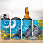 New Zealand Kokako Bird 4 in 1 Can Cooler Tumbler Maori Koru With Kowhai Flowers - Aussie Hoodie