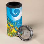 New Zealand Kokako Bird 4 in 1 Can Cooler Tumbler Maori Koru With Kowhai Flowers - Aussie Hoodie