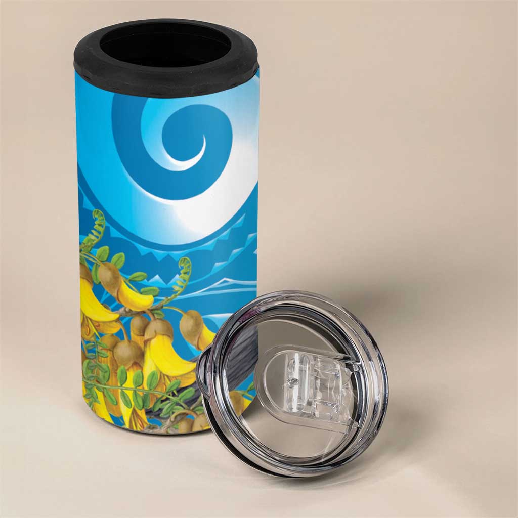 New Zealand Kokako Bird 4 in 1 Can Cooler Tumbler Maori Koru With Kowhai Flowers - Aussie Hoodie