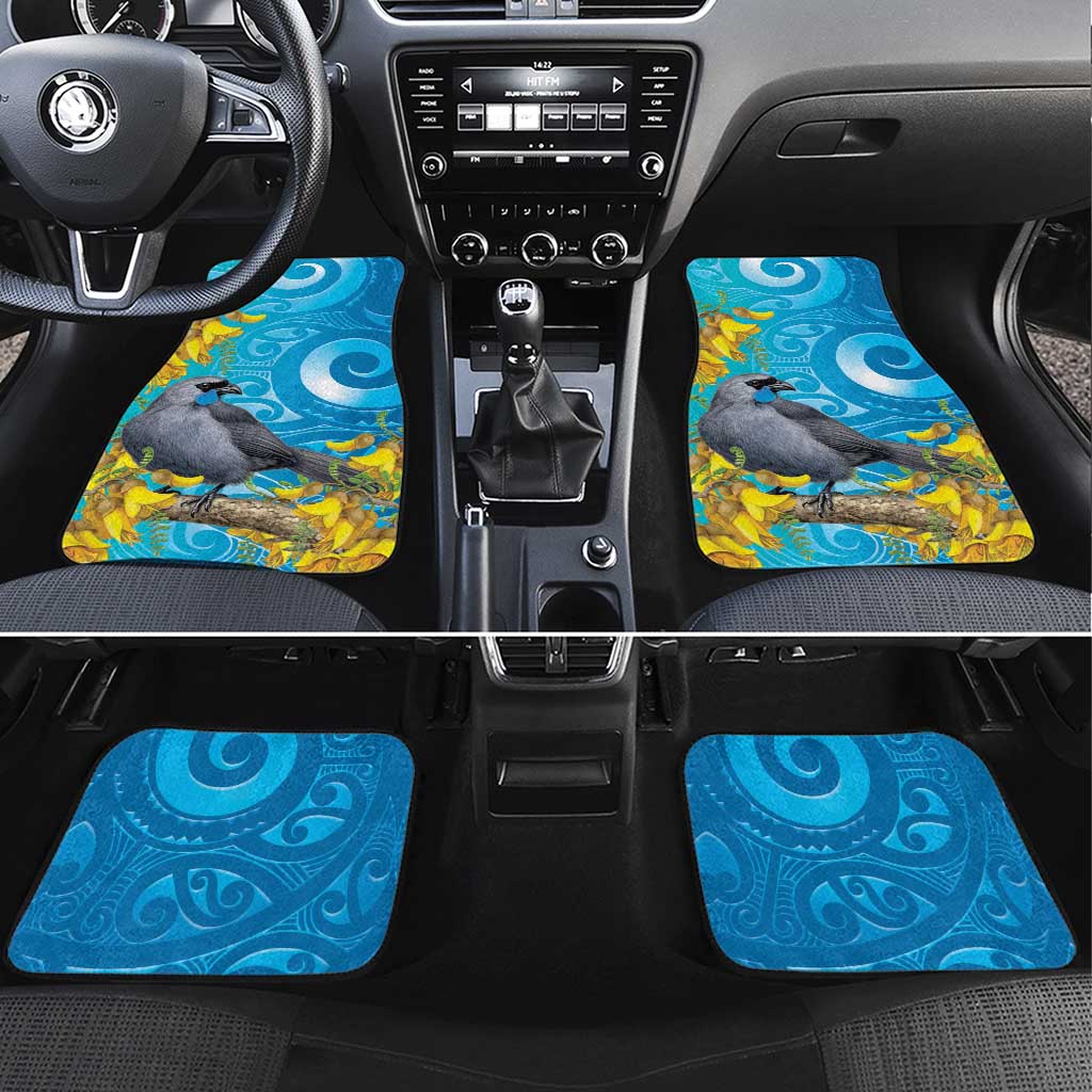 New Zealand Kokako Bird Car Mats Maori Koru With Kowhai Flowers - Aussie Hoodie