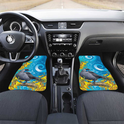 New Zealand Kokako Bird Car Mats Maori Koru With Kowhai Flowers - Aussie Hoodie