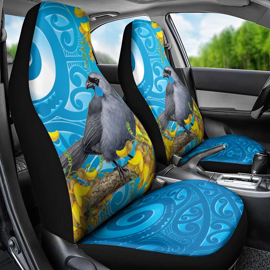New Zealand Kokako Bird Car Seat Cover Maori Koru With Kowhai Flowers - Aussie Hoodie