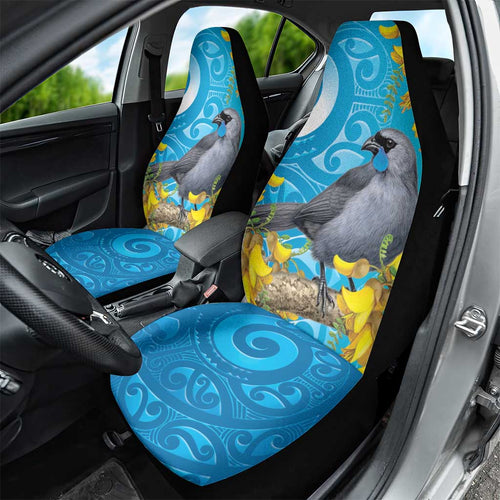 New Zealand Kokako Bird Car Seat Cover Maori Koru With Kowhai Flowers - Aussie Hoodie