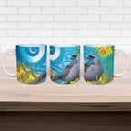 New Zealand Kokako Bird Ceramic Mug Maori Koru With Kowhai Flowers - Aussie Hoodie