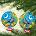 New Zealand Kokako Bird Ceramic Ornament Maori Koru With Kowhai Flowers