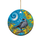New Zealand Kokako Bird Ceramic Ornament Maori Koru With Kowhai Flowers