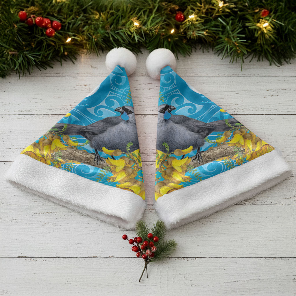 New Zealand Kokako Bird Christmas Santa Hat Maori Koru With Kowhai Flowers