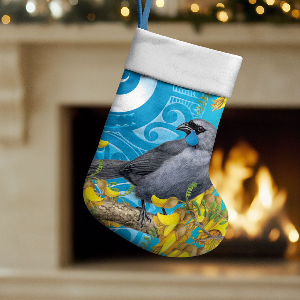 New Zealand Kokako Bird Christmas Stocking Maori Koru With Kowhai Flowers