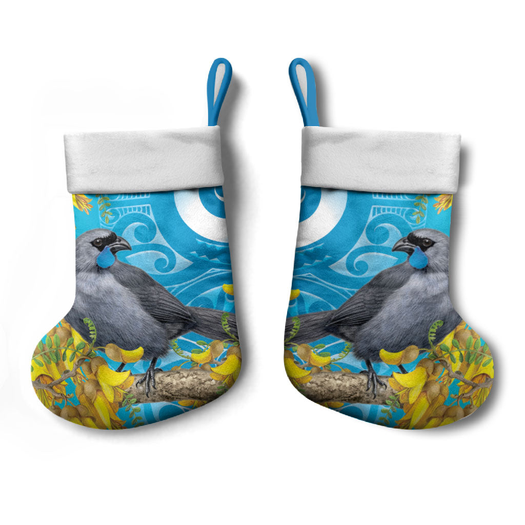 New Zealand Kokako Bird Christmas Stocking Maori Koru With Kowhai Flowers