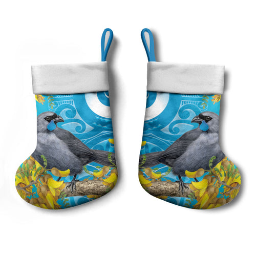 New Zealand Kokako Bird Christmas Stocking Maori Koru With Kowhai Flowers