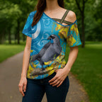 New Zealand Kokako Bird Cross Shoulder Shirt Maori Koru With Kowhai Flowers - Aussie Hoodie