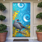 New Zealand Kokako Bird Door Cover Maori Koru With Kowhai Flowers - Aussie Hoodie