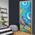 New Zealand Kokako Bird Door Cover Maori Koru With Kowhai Flowers - Aussie Hoodie