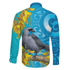 New Zealand Kokako Bird Family Matching Long Sleeve Bodycon Dress and Hawaiian Shirt Maori Koru With Kowhai Flowers